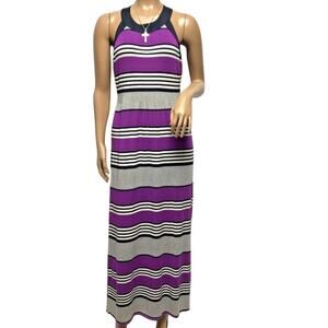 A.N.A halter striped long maxi dress side slits cinched waist spring summer L